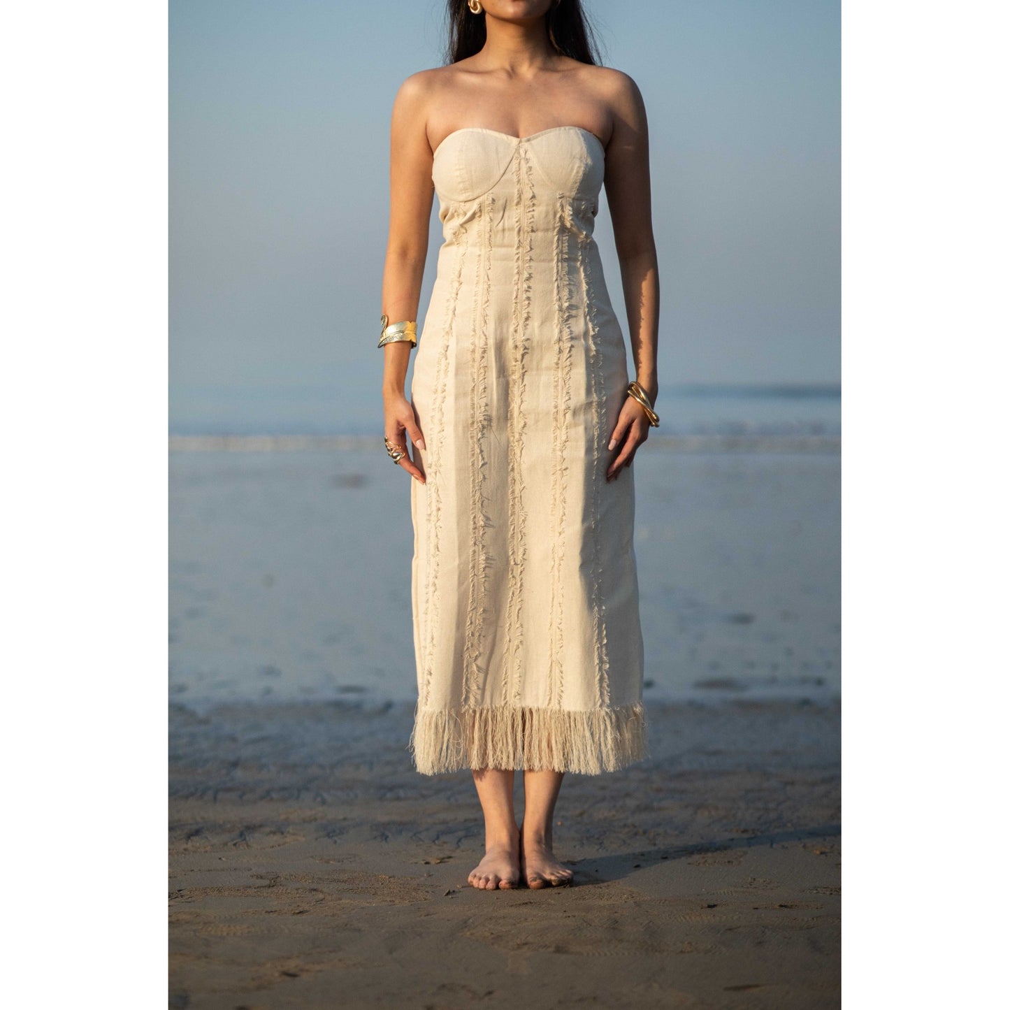 BEIGE FRAY DRESS