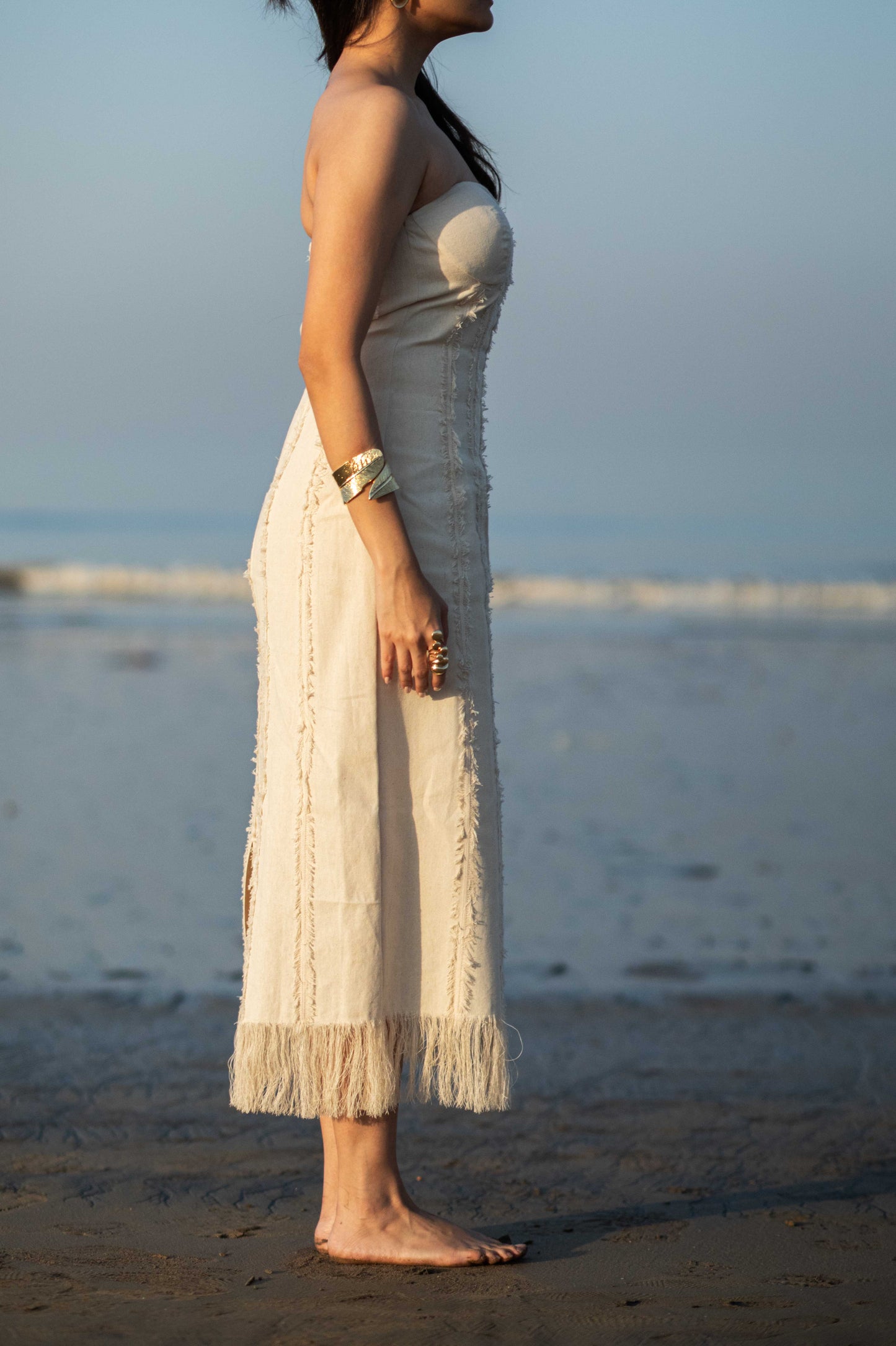 BEIGE FRAY DRESS